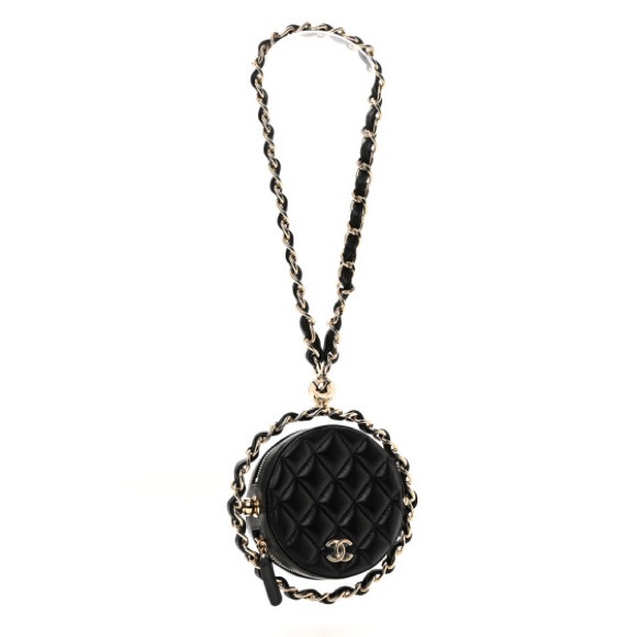 Chanel  Lambskin Quilted Chain Round Mini Clutch Black - Picture 3 of 16